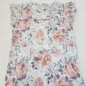 Bibi Heathered Floral Ruffle Tank, Size M